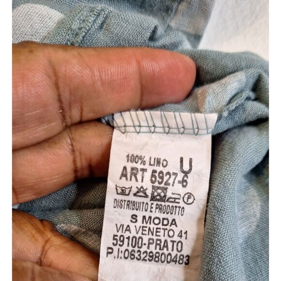 MADE IN ITALY 100% LINEN POLKADOT MOCK NECK SUMMER CASUAL RESORT TOP WOMEN MED. - Picture 5 of 5